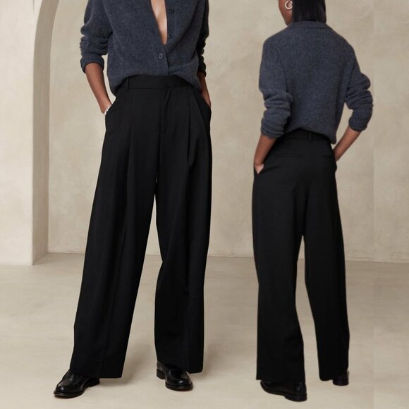 Banana Republic Pants - Banana Republic Siena Wide-Leg Italian Wool Pant - Black - Size 6